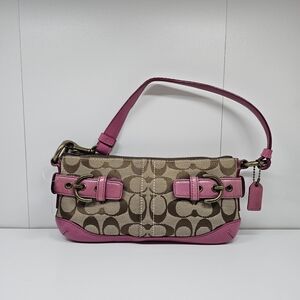 Coach Pink and Brown Signature Shoulder Bag